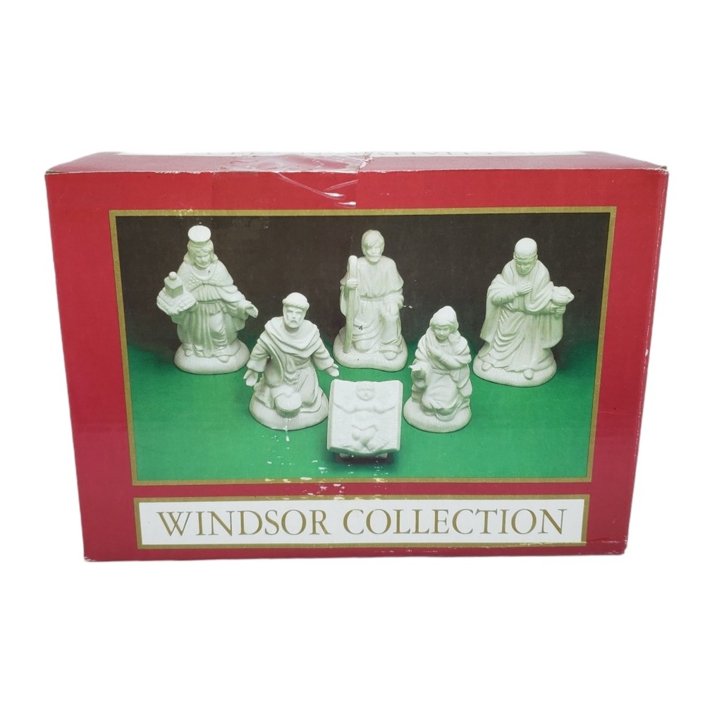 Windsor Collection Vintage Nativity Ceramic White 6 pcs Set